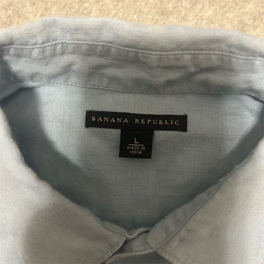 Banana‎ Republic Shirt Men's Large Blue Linen Button-Up Shirt Solid